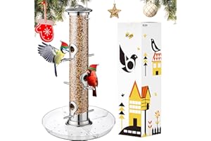 iBorn Bird Feeders Seed Catcher for Outside Hanging 6 Port Bird Feeder for Cardinal Birds Aluminium Metal,Brushed Nickle Finishing 14 Inch 6 Port (Seed is not Included)