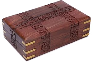 Ajuny Piękne drewniane ręcznie rzeźbione pudełko na biżuterię Patti design wielofunkcyjny pamiątka przechowywanie biżuterii organizer podróżny skrzynia skarbów uchwyt na drobiazgi dla kobiet panie