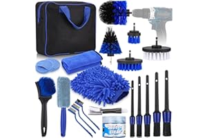 SINLAW Set di 30 Pulizia per Auto, Include Una Borsa per la Custodia,Spazzola Pulizia Auto Set,Kit Pulizia Moto per la Pulizia delle Auto,Spazzola Lavaggio Auto,Dotato di Testina, Panno per la Pulizia, ECC