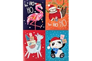YLAB 32 Mini Christmas Cards for Kids – 4 Cute Animal Designs – Sloth, Panda, Llama & Flamingo – Small Xmas Cards with Envelopes – Ideal for School, Class & Teacher
