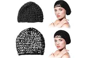 VIN BEAUTY 4Pcs Crochet Hair Net, Hair Nets for Sleeping Women Mesh Hair Net for Sleeping, Womens Hats Mesh Crochet Hair Net, Black Hair Net Cap, Knitted Hair Net Hair Accessories