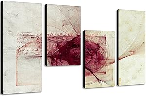 AUGENBLICKE WANDBILDER Augenblicke Wandbild - Weiß und Bordeaux, Abstraktes Mehrteiliges Wandbild, 130x70cm, 4 Teile, Echter Holzrahmen, Kunstdruck im Gemälde-Stil, Vintage, Wohnzimmer