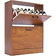 Blisswood 2 Drawer Shoe Cabinet, Space Saving Shoe Storage Organiser Cupboard Unit, Narrow 2 Tier Shoe Rack Cabinet Footwear Stand For Hallway Living Room Furniture (Oak)
