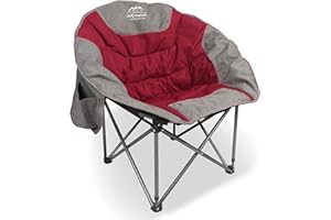 LANMOUNTAIN Portable Moon Camping Chair,Round Folding Lawn Chair with Cup Holder,Cooler Bag,Outdoor Heavy Duty Comfy Chairs,Perfect for Family Camping,Hiking,Picnics and Beach Trips,Red