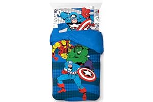 Jay Franco Marvel Comics Avengers - Juego de cama individual de 3 piezas, 100% algodón, colección de superhéroes, incluye funda de edredón, sábana bajera y funda de almohada