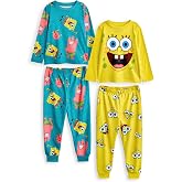SPONGEBOB SQUAREPANTS Kids Pyjama Set 2 Pack Yellow Blue Long Sleeve Character Graphic Top and Long Leg Pyjama Bottoms for Kids Patrick Star Coral Print Sleepwear