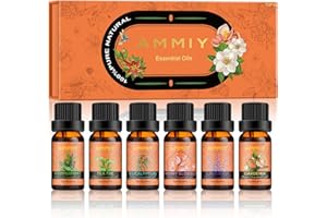 AMMIY Essential Oils Gift Set, Aromatherapy Diffuser Oils Natural, Diffuser Oils Fragrance Set 6*10ml, Aromatherapy Oil Fresh with Lavender, Gardenia, Cherry Blossom, Eucalyptus, Tea Tree, Peppermint