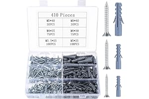 MYHONGLE 410 STK Beton Schrauben Dübel Set mit Schrauben, Dübel Schrauben Set, Gipskarton Schrauben und Dübel Set, Betonwand Schlagdübelset, Gipskartondübel mit selbstschneidende Schrauben, Holzschrauben Set