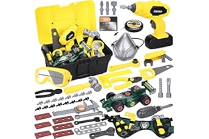 UCAMP Outils Enfant 83 Pièces Boîte à Outils Enfant avec Perceuse Électrique,Etablie Bricolage Enfants,Malette Outils,Travail Jouet Cadeau Jeu Éducatif pour Enfants 3 Ans+
