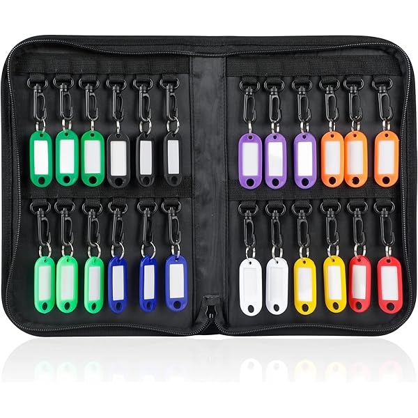 QWORK® Portachiavi ignifugo e impermeabile con cerniera - Organizer portatile per chiavi con 54 targhette colorate per hotel e uffici