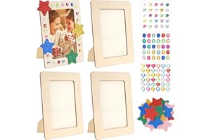 YAMOOCO 4Pcs Cadres Photo en Bois A6, 14x19cm Cadre Photo en Bois Vierge, DIY Cadre Photo avec des Autocollants en Forme de Diamant et Poudre D'or pour Enfant Créatif Projet de Dessin DIY, Affichage de Table