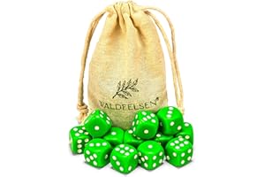 Waldfelsen 6, 12, 20, 30 o 50 dadi di alta qualità, dimensioni standard 16 mm, dadi acrilici, dadi da gioco, 6 lati, set di accessori da gioco con sacchetto di stoffa (verde erba, 12 pezzi)