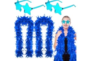 DEARLAN 4 Pcs Feather Boas and Star Shaped Sunglasses for Women Men for Wedding Dance Party Halloween Party Supplies (Blue)