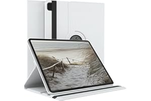 EAZY CASE Étui de protection pour tablette compatible avec iPad Pro 12,9 (2022) - Rotation à 360° - Avec protection d'écran Sleep et Wake - En cuir de qualité supérieure - Blanc