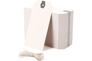 WUWEOT 200 Pack 12 x 6 cm Shipping Tags with String, Blank Paper Tags with Reinforced Hole, for Arts & Craft, Luggage Label, Weddings, Valentines & Birthday, Manila