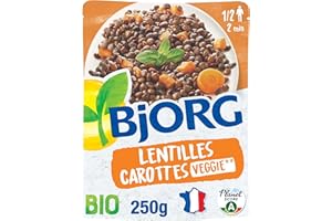 BJORG - Plat Cuisiné Lentilles Carottes Bio - Plat Préparé Bio et Végétarien - Doypack Micro-ondable 250 g