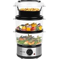 Salter 3-Tier Multi-Cooker Food Steamer - 7.5 Litre Stainless Steel Rice Cooker, 60 Minute Timer, Removable Cooking Bowls, Co