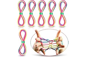 O-Kinee Jeu de Ficelle Doigts,6 Pièces Rainbow Rope, Corde à Doigts, Cats Cradle Corde,Jeu d'adresse, Jeu élastique Enfant Doigt,Petit Cadeau
