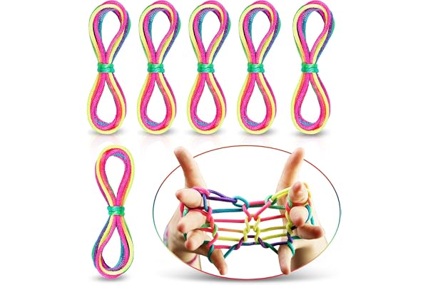 O-Kinee Jeu de Ficelle Doigts,6 Pièces Rainbow Rope, Corde à Doigts, Cats Cradle Corde,Jeu d'adresse, Jeu élastique Enfant Doigt,Petit Cadeau