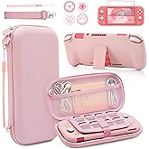BRHE Pembe Seyahat Taşıma &Ccedil;antası Aksesuar Seti Switch Lite i&ccedil;in, Sert Koruyucu Kapak Kılıf Standlı Kabuk, Cam Ekran Koruyucu