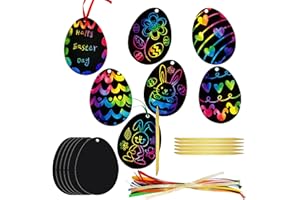 XINDY 24 Stück Ostern Kratzbilder Ostereier Kratzpapier Ostern Bastelsets Kinder Ostern Geschenke Osterdeko zum basteln und Aufhängen für Ostern Party Mitgebsel Geburtstag