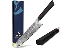 PLYS Coltello da Cucina Damasco: Coltello da Chef Kiritsuke da 20 Cm, Forgiatura In Acciaio Damasco a 67 Strati, Anima in Acciaio Vg10 Affilato e Manico Ottagonale G10, Con Squisita Confezione Regalo