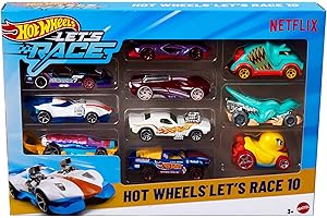 Hot Wheels Let’s Race – Na start! Zestaw 10 samochodzików w skali 1:64 z animowanego serialu Netflixa, do zabawy i kolekcjonowania (zawartość zestawów może się różnić), JGN40