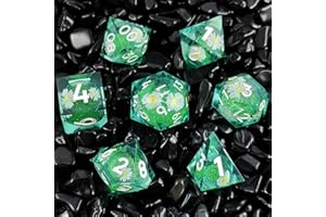 ORUZA 7 PCS Liquid Core DND Dice Resin Sharp Edge Dice Polyhedral D&D Dice Set for Dungeons and Dragons RPG MTG Table Games (Green Liquid Quicksand)
