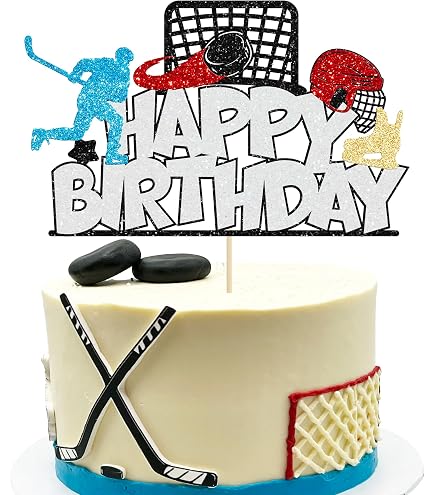 Cakesupplyshop Lot de 8 décorations de gâteau avec joueurs de hockey et buts de hockey par CakeSupplyShop