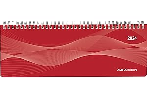 Calendario horizontal de mesa profesional rojo 2024 – planificador de oficina 29,7 x 10,5 cm – calendario de mesa – 1 semana 2 páginas – encuadernación con anillas Alpha Edition