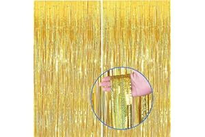 ‎JONAMI Silvester Lametta Vorhang Gold Glitzer, Folie Fransen Vorhang Schimmer, Metallic Tinsel Vorhange Hintergrund Fringe Glitzervorhänge Fransenvorhang Metallfolie fur Party Deko Geburtstagsdeko -2stk-