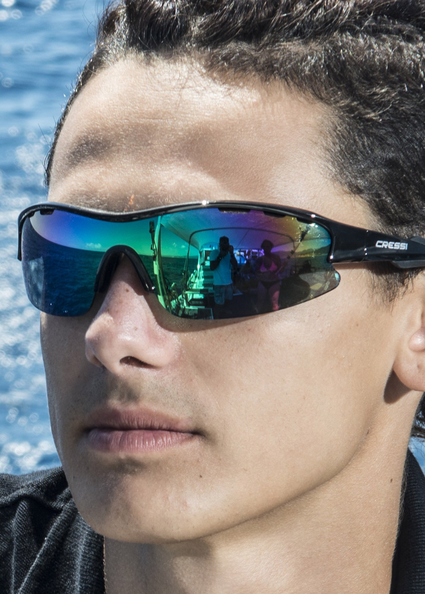 Cressi-Vento-Gafas-de-Sol-Unisex-Adulto-NegroLentes-Reflejado-Verde-Talla-nica