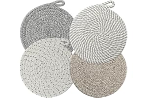 Kapokr 4 Stück Topfuntersetzer Hitzebeständig Untersetzer Topf aus Baumwolle Teller Untersetzer Rund 20cm Platzset Rund für Küche Schüssel Topf Pfannen Kanne und Teller (4 Farben)