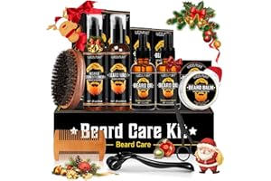 WOZUTUNT Beard Growth Kit from Clean to Care - W/Beard Roller,Beard Conditioner,Beard Oil,Beard Balm,Beard Brush,Beard Wash,Beard Comb, Scisso Beard Care Kit for Men Him Dad Husband Boyfriend