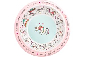 Tyrrell Katz Kids Unicorn Printed Bowl in Melamine - Dishwasher Safe Girls Dish Outdoor Dining Tableware Everyday Plate - 16.5 cm