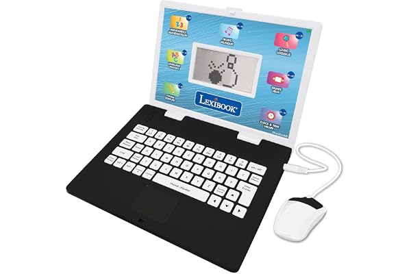 Lexibook, Ordinateur Portable éducatif bilingue Anglais/Français, 124 activités de Langue, écriture, mathématiques, logique, Musique et Jeux, Garçons et Filles, JC498i1