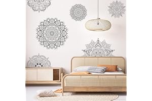 PLIGREAT 4 Grand Format Noir Mandala Sticker Mural pour Salon Chambre Canapé Toile de Fond Décoration Murale Vinyle Boho Fleur Murale Art Autocollant Yoga Studio Bureau Wall Art déco