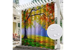 Hiseng wasserdichte Vorhänge Outdoor, Wald Muster Outdoorvorhänge Wetterfest Blickdicht Verdunkelungsvorhang mit Ösen 1 Stück Sichtschutz Sonnenschutz Vorhang für Garten (264x183cm,Ölgemälde)