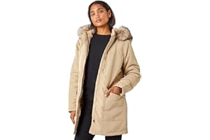Roman Originals Coat with Faux Fur Hood for Women UK Ladies Autumn Jacket Winter Parka Waterproof Rainproof Windproof Lined Fitted Casual Smart Hooded Zip Up Padded Quilted