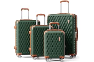Melalenia Suitcase Set Hard Shell Lightweight Travel Suitcase by Trolley Hand Luggage Sets with TSA Lock and 4 Wheels, Green