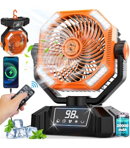 Ventilatore Da Tavolo Portatile Ricaricabile Per Interni Ed Esterni A 3 Velocità Con Luce