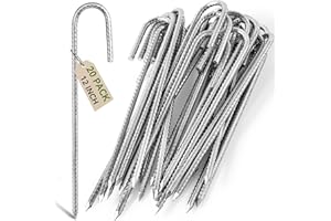 Graxury 20Packs 12inch Heavy Duty Trampoline Tents Anchor Ground Pegs - Galvanized Steel Rust-Proof J Hook Rebar Stakes Fit Trampolines Camp Garden Shed Swings with Chisel Point End