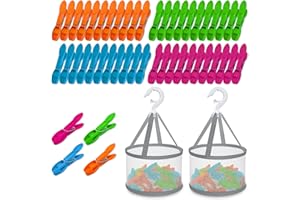 Minfuerang 48 Mollette Bucato con 2 Cestino,Antivento,Mollette di Plastica Colorate per uso Interno/Esterno per Vestiti,Asciugamani,Calzini,Lenzuola,Fot (Multicolore)