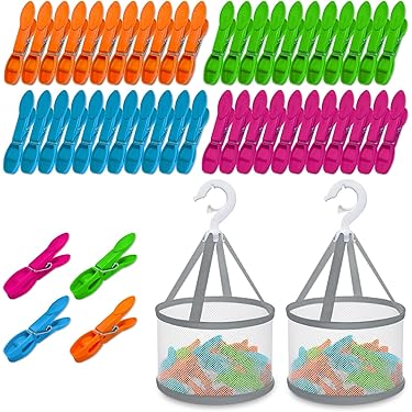 Prohobtools Panier à Pinces à Linge Noir + Épingles à Linge à Linge 48 Pièces