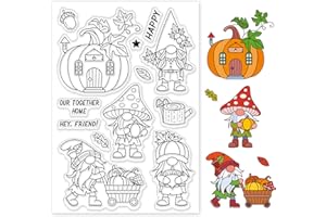 GLOBLELAND Tampons Transparents Automne Et Gnomes Tampons pour Scrapbooking Citrouille Maison Champignon Pommes Timbres Transparents en Silicium pour Cartes