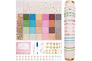 JHWELRG 24 Farbe Selber Machen Perlen für Armbänder Set 3mm,mit Goldenen Buchstabenperlen DIY Schmuckherstellungs Sets,Mädchen und Erwachsene Geschenkidee für Weihnachtsferien,Geburtstags Partys