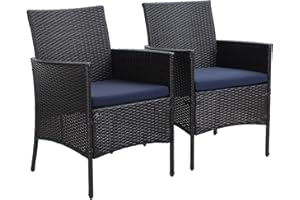 PHI VILLA PHIVILLA 2er Set Rattan Stuhl mit Kissen aus Polyrattan und Stahlrahmen Gartenstuhl für Gartenbalkon Wasserdicht