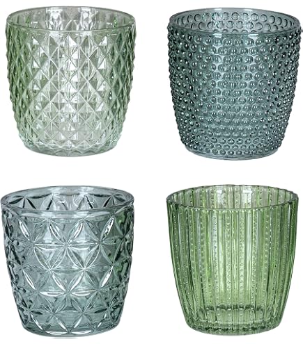 Set Di 4 Portacandele In Vetro Turchese Stile Retrò - Altezza 7,5 Cm - Lanterne Decorative Per Tavolo, Senza Candele