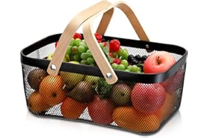 ZEAYEA Mesh Storage Basket with Handle, Garden Harvest Basket, Mesh Fruit Vegetables Gathering Basket Bin, Multi-functional Metal Wire Baskets for Kitchen Garden Picnic Cabinet