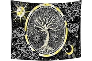 Honatrv 130x150 cm Arazzo Albero della Vita, Psichedelico Luna e Sole Arazzo, Arazzi da Parete, Decorazione di Arte della Parete dell'Albero della Vita, Arazzo per Camera da Letto
